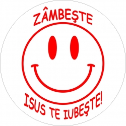 Sticker rotund, Zambeste, Isus te iubeste!